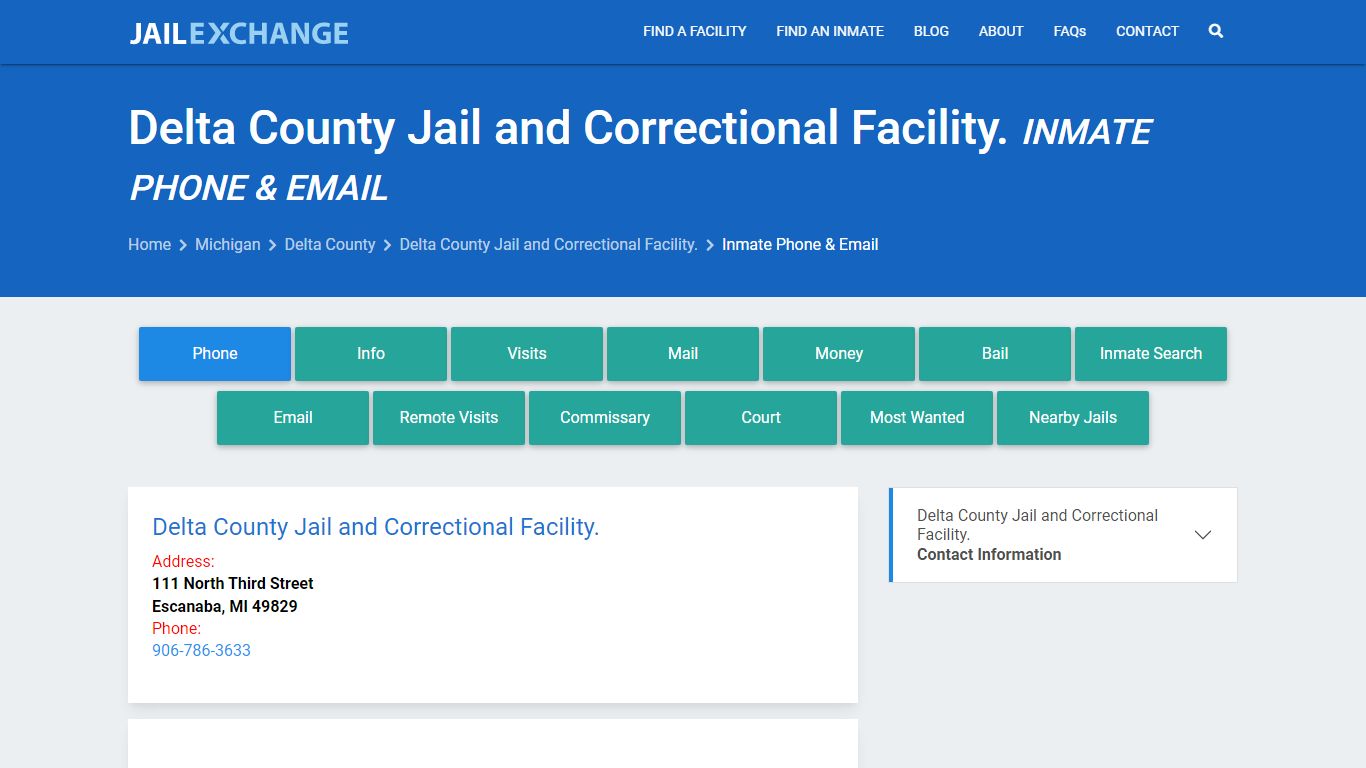 Inmate Phone - Delta County Jail and Correctional Facility., MI